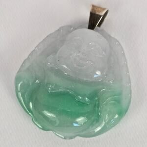 Green Jade Buddha Pendant Necklace Charm Carved Gradient Light Green